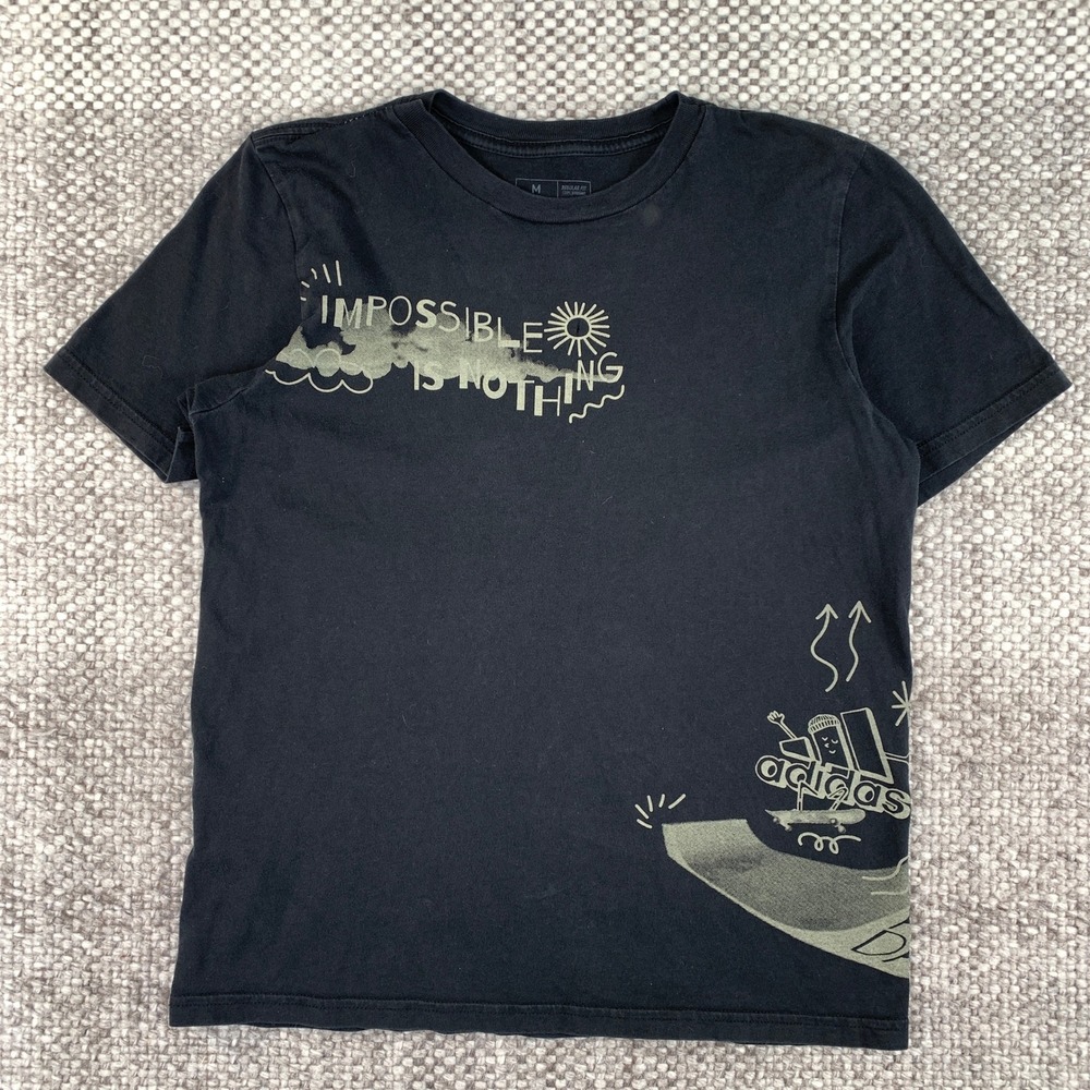 Adidas T-Shirt Youth Medium 10/12 Black Impossible Is Nothing Skateboard Graphic